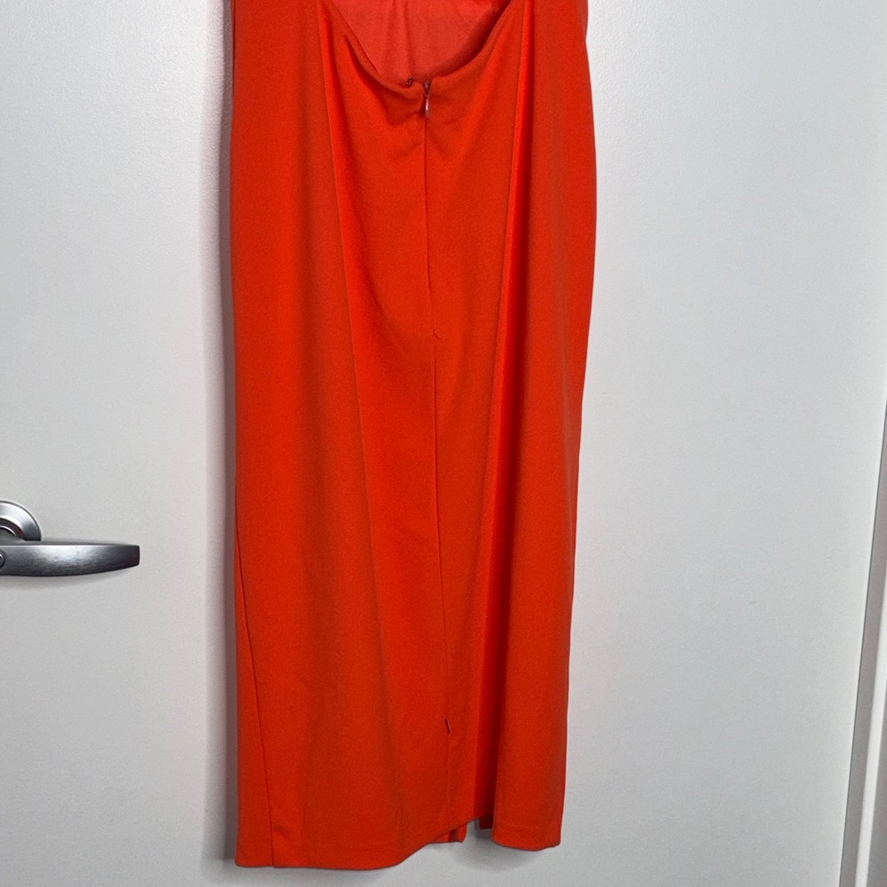 Aqua Vibrant Orange Ruched Midi Dress - Picture 6 of 8